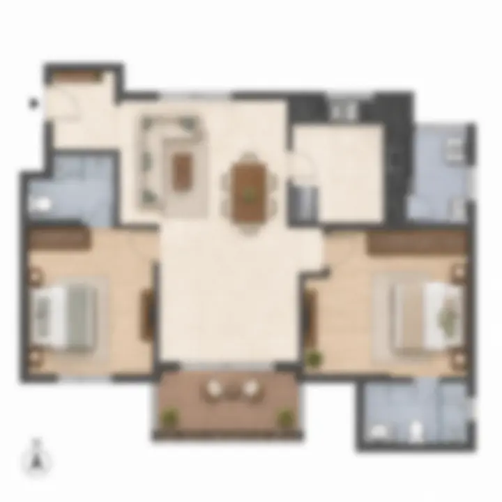 Layout of a 1,200 sq ft two-bedroom apartment at Prestige Highland Hideaway with two bedrooms and living dining area