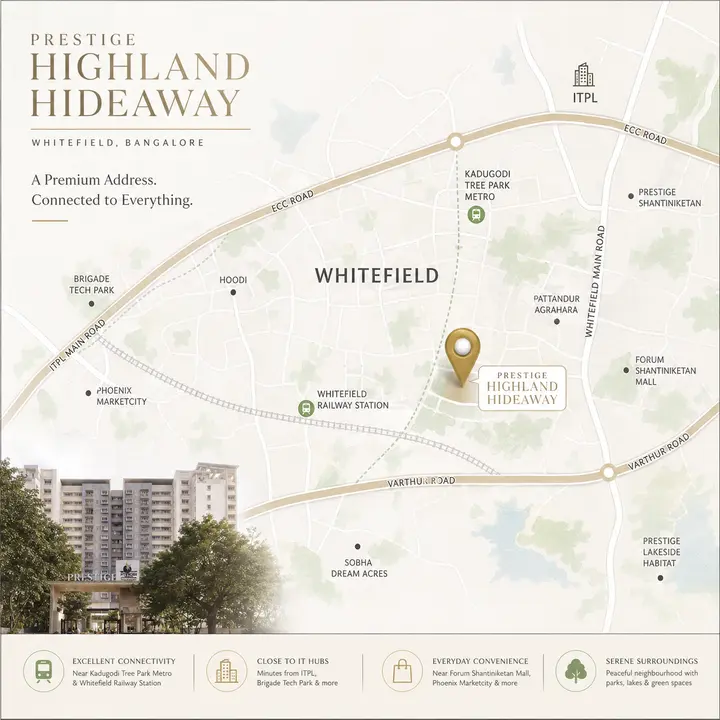 Prestige Highland Hideaway location map in Whitefield